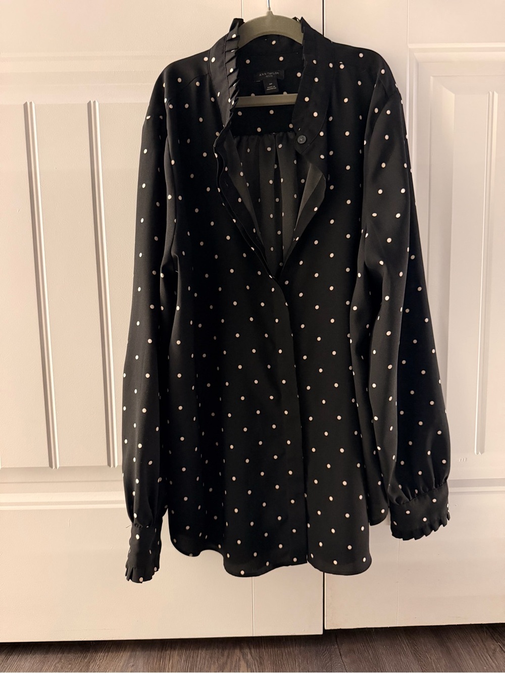 Ann Taylor Black Polka Dot Ruffled Blouse